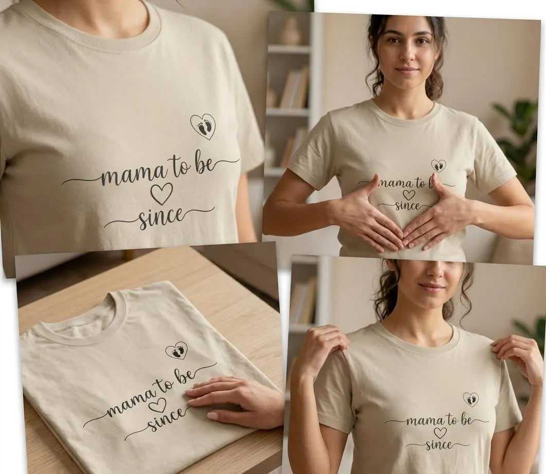 Personalized Mom Mama to Be T-Shirt | Minimal Heart Pregnancy Announcement Tee