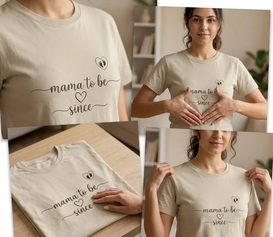 Personalized Mom Mama to Be T-Shirt | Minimal Heart Pregnancy Announcement Tee