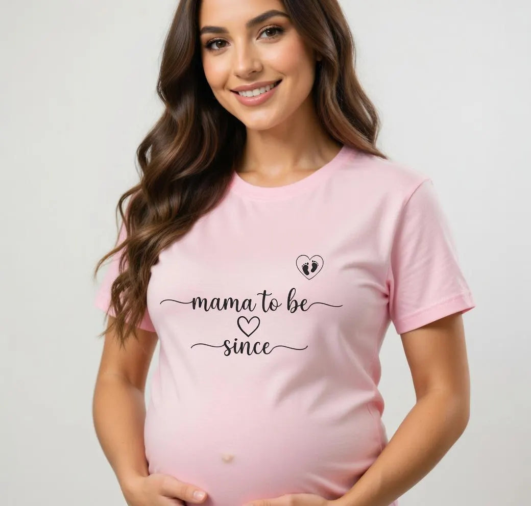 Personalized Mom Mama to Be T-Shirt | Minimal Heart Pregnancy Announcement Tee