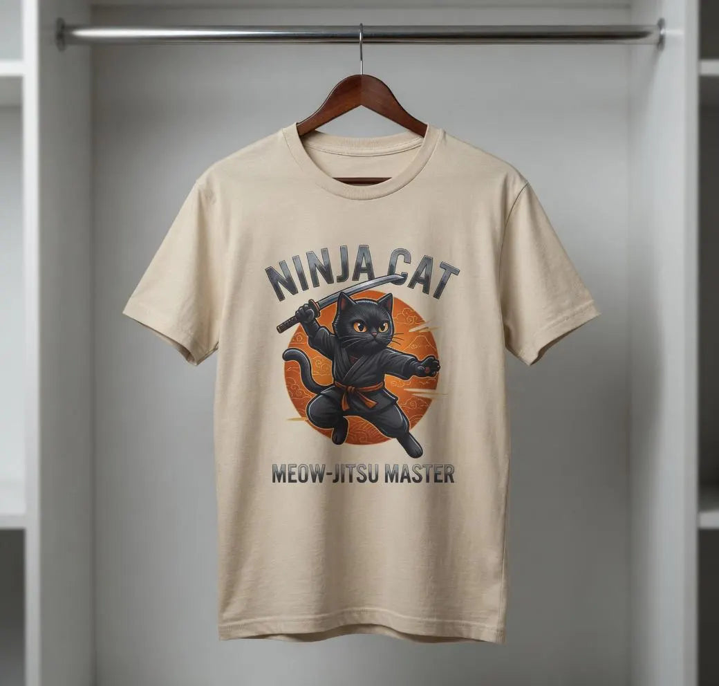 Ninja Cat T-Shirt | Meow-Jitsu Master Graphic Tee | Cat Lover Gift