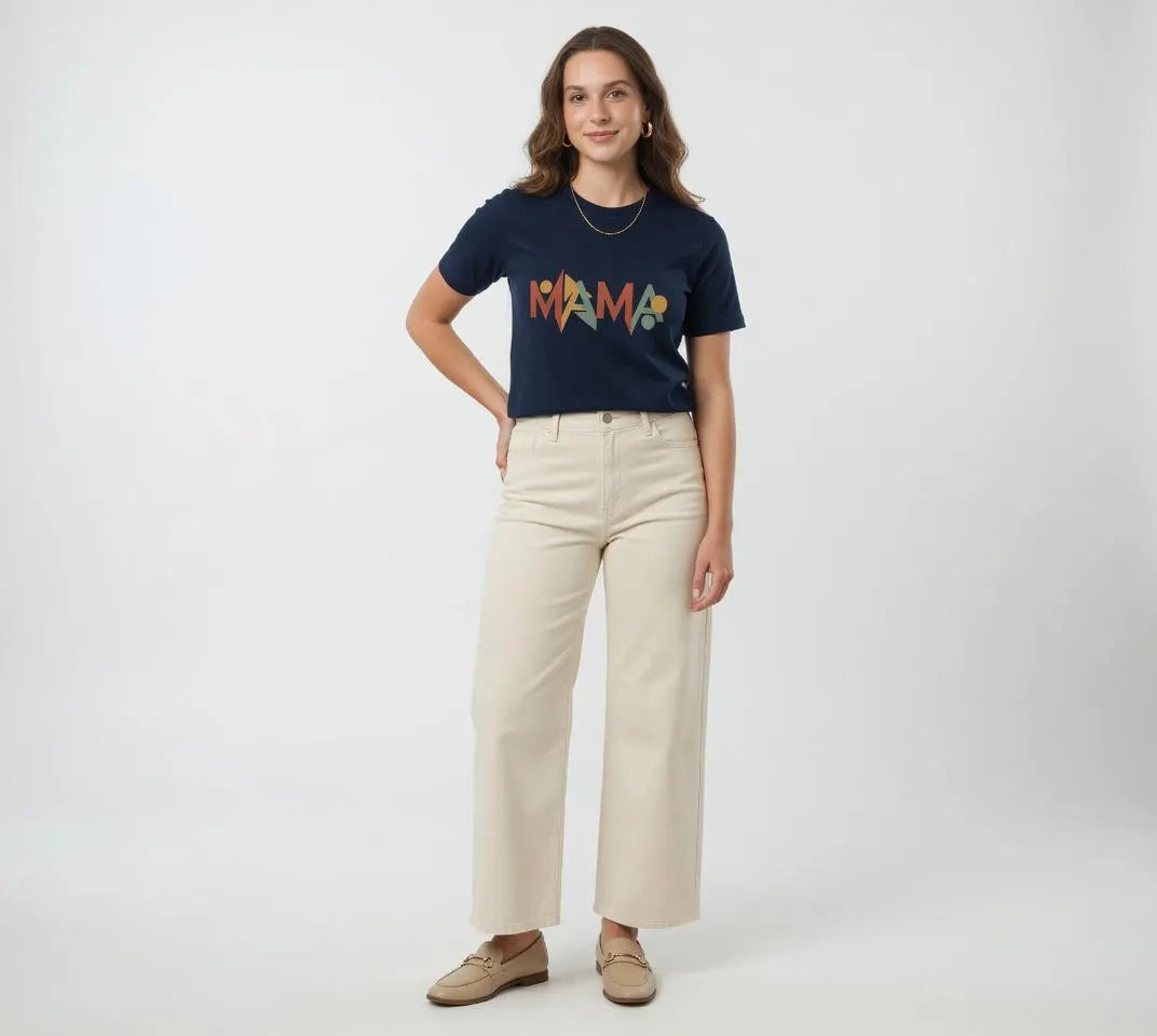 Mama Geometric Retro Font T-Shirt – 70s Style Earthy Tones Tee