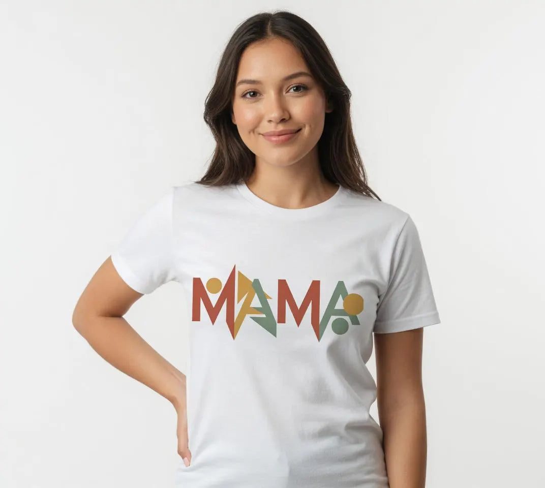 Mama Geometric Retro Font T-Shirt – 70s Style Earthy Tones Tee