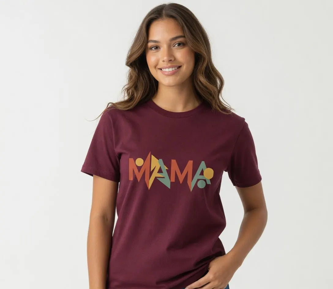 Mama Geometric Retro Font T-Shirt – 70s Style Earthy Tones Tee