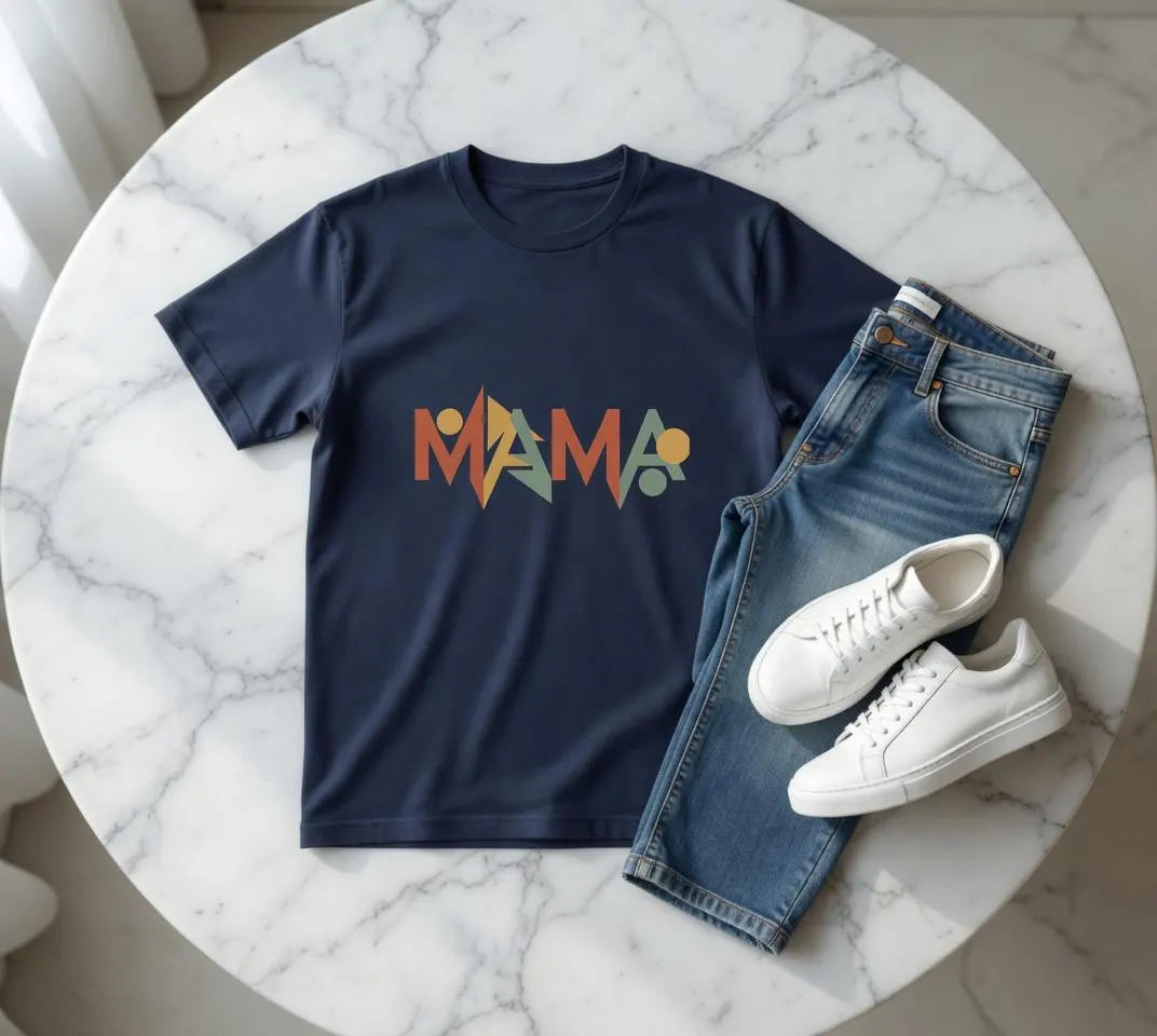 Mama Geometric Retro Font T-Shirt – 70s Style Earthy Tones Tee