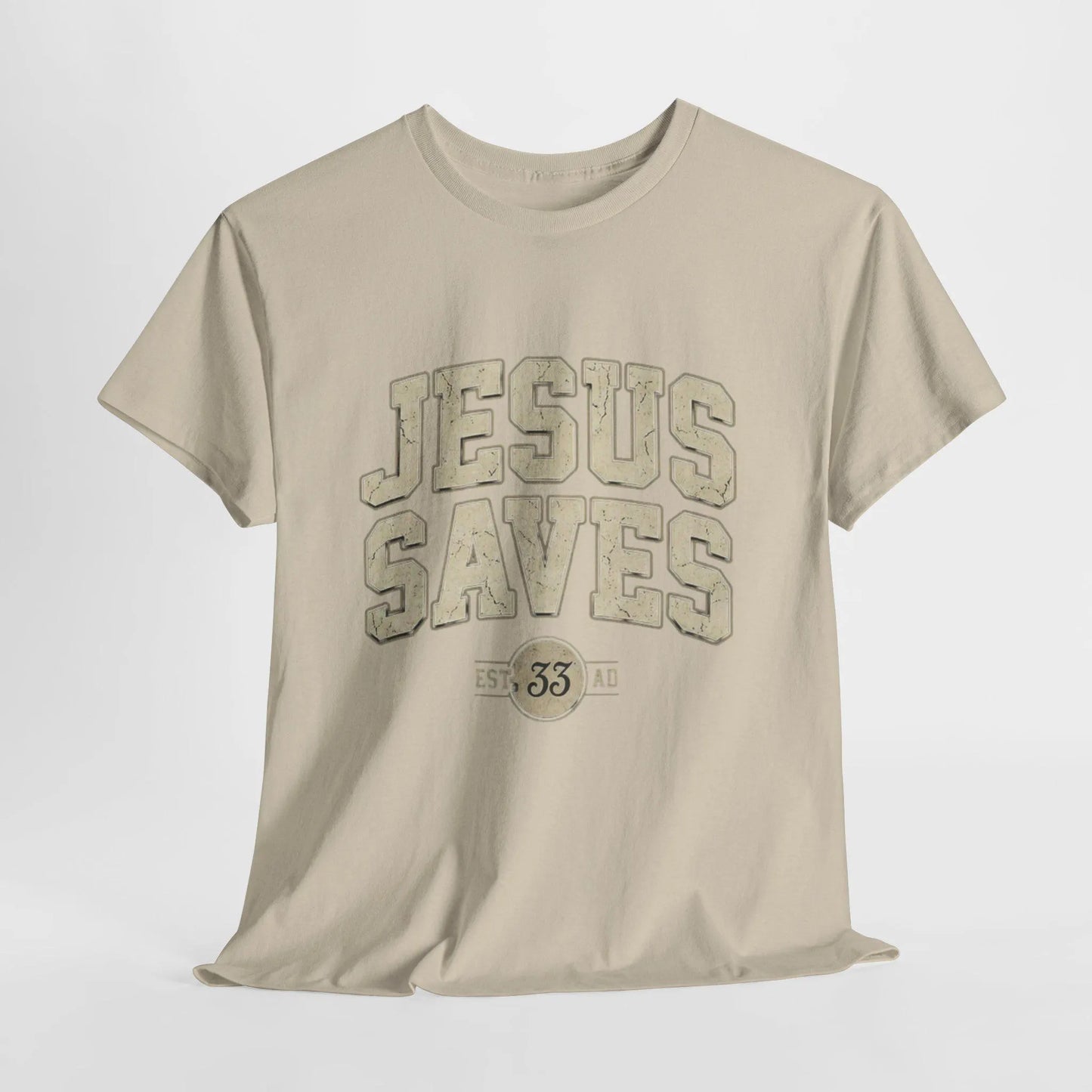 Jesus Saves tee | Christian faith shirt, vintage varsity-style lettering