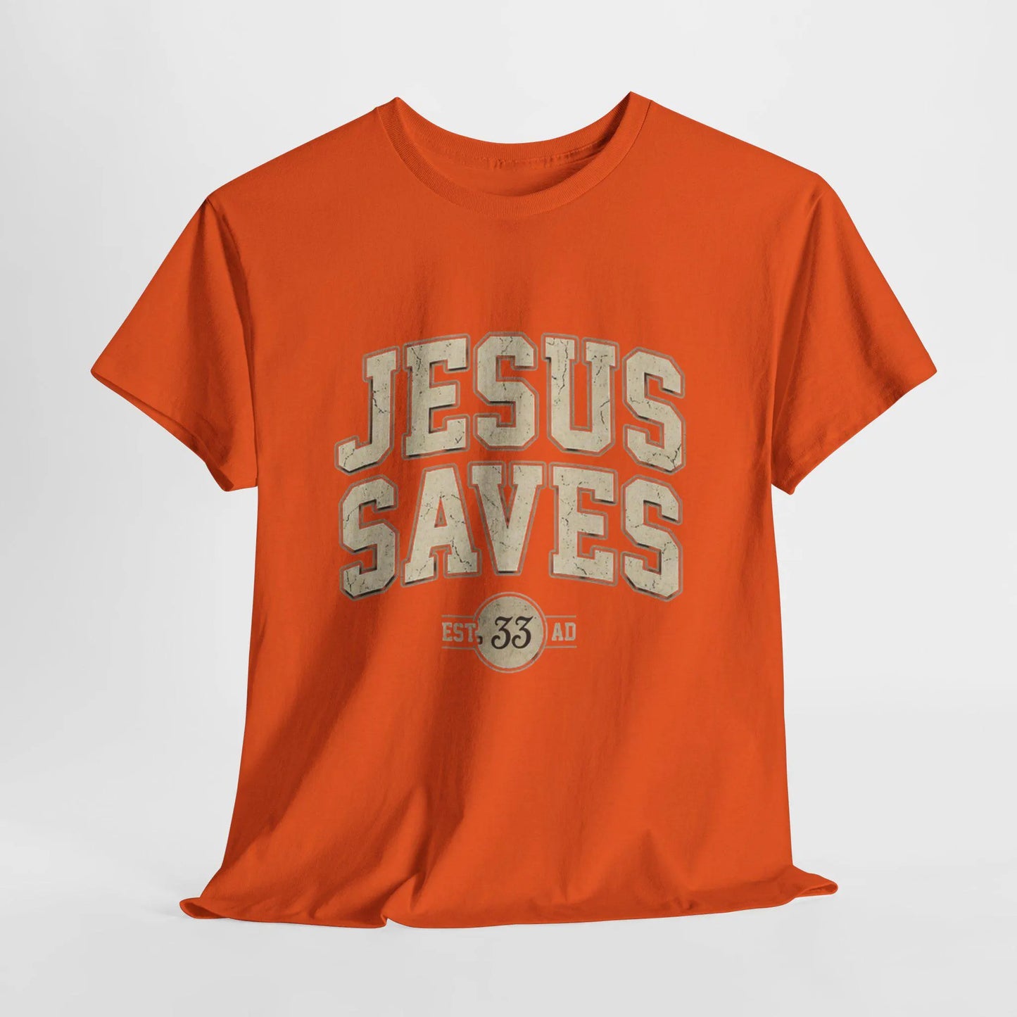 Jesus Saves tee | Christian faith shirt, vintage varsity-style lettering