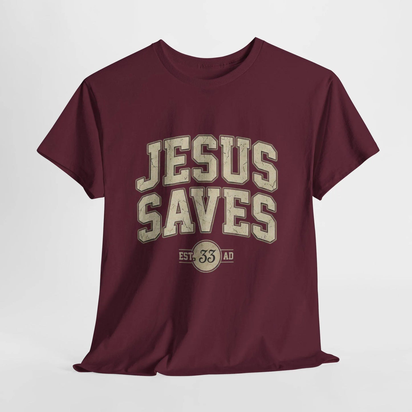 Jesus Saves tee | Christian faith shirt, vintage varsity-style lettering