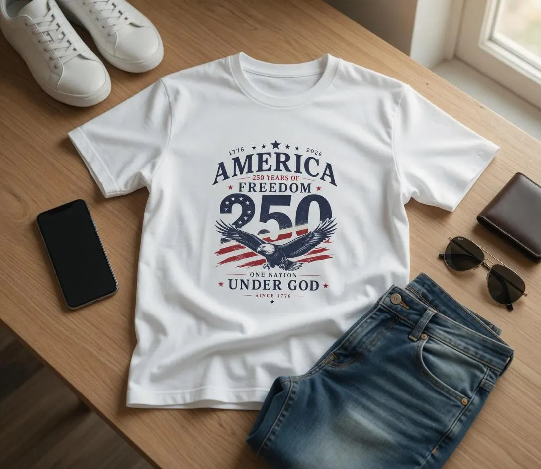 America 250 Eagle Flag T-Shirt | Freedom Under God Patriotic Tee
