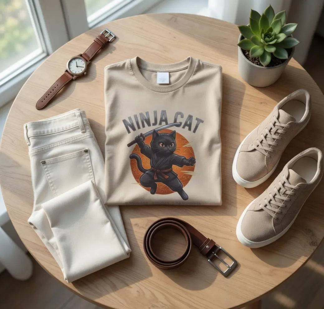 Ninja Cat T-Shirt | Meow-Jitsu Master Graphic Tee | Cat Lover Gift