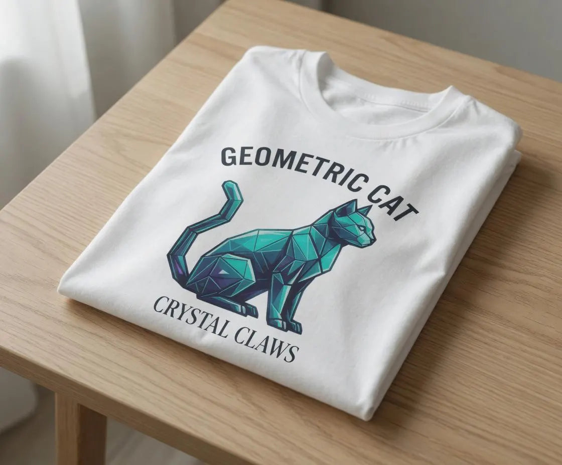 Geometric Crystal Cat Tee | Polygon Cat Illustration Shirt