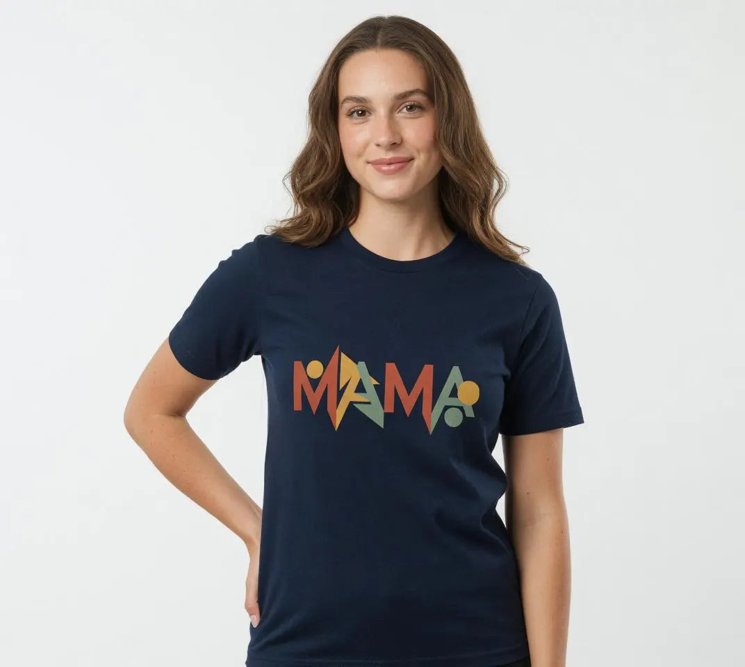 Mama Geometric Retro Font T-Shirt – 70s Style Earthy Tones Tee