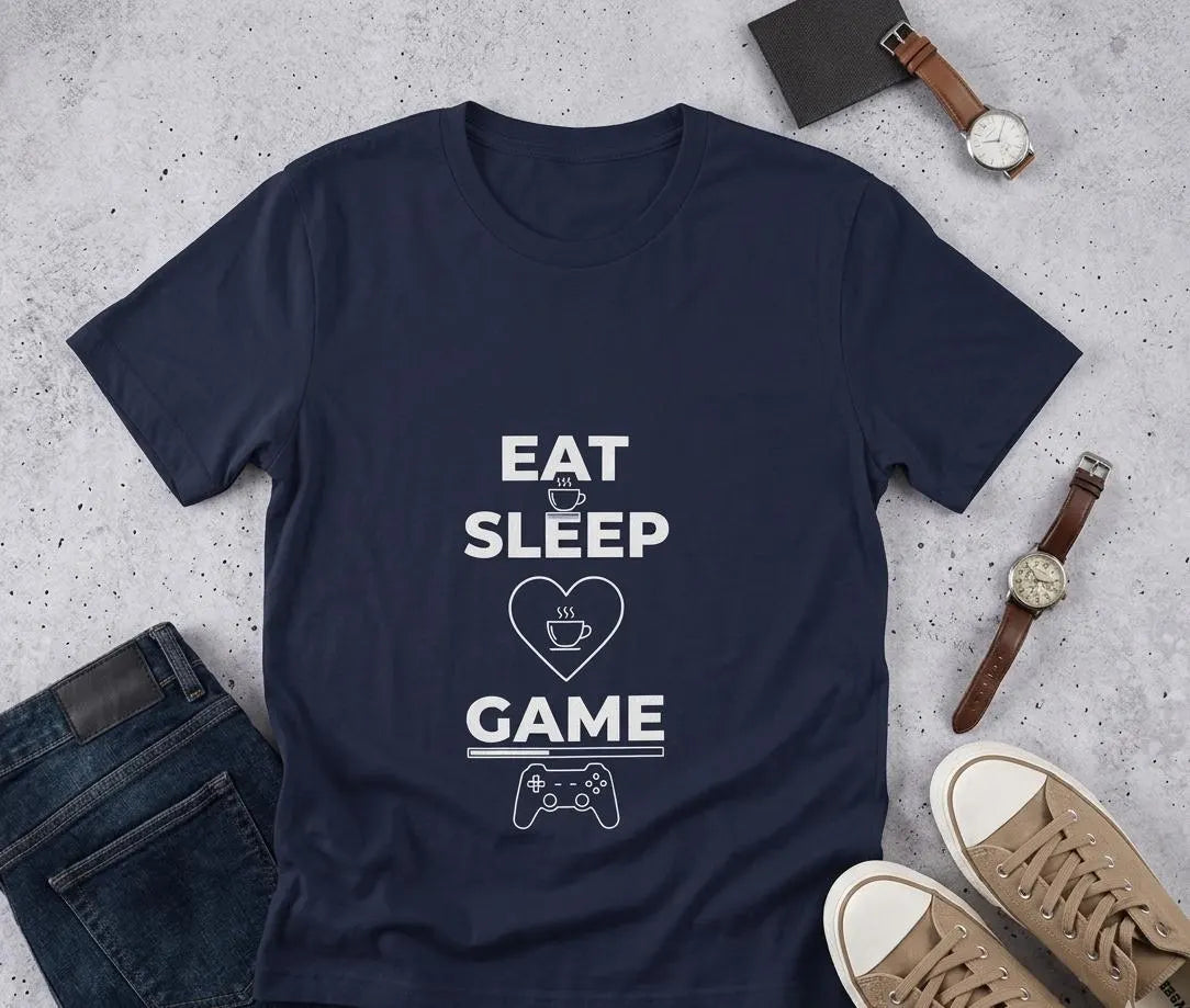 Eat Sleep Game T-Shirt, Coffee Lover Gamer Gift, Funny Video Gaming Shirt, Gamer Life Tee, Gaming Controller Apparel, Gift
