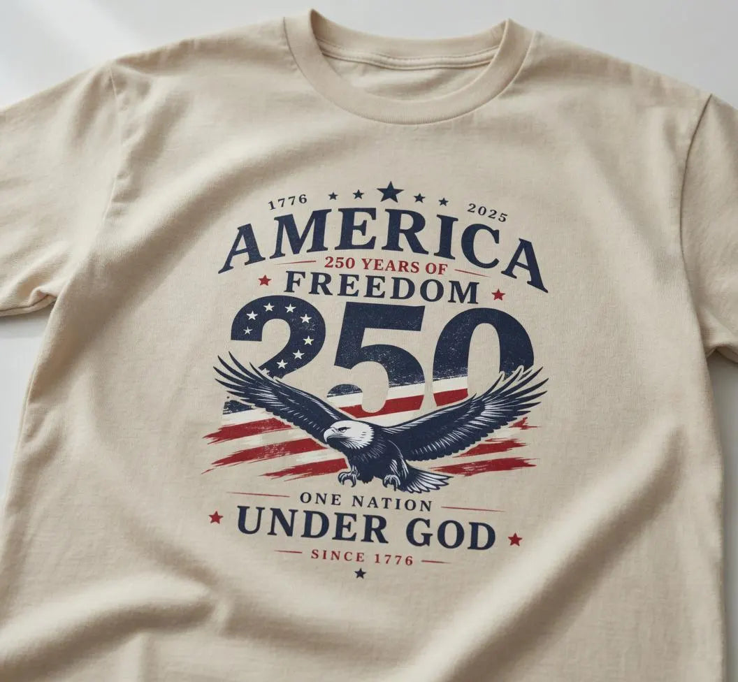 America 250 Eagle Flag T-Shirt | Freedom Under God Patriotic Tee