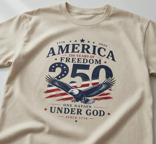 America 250 Eagle Flag T-Shirt | Freedom Under God Patriotic Tee